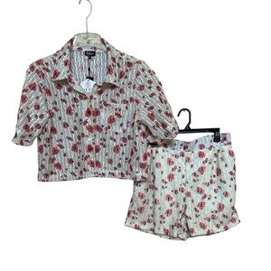 Batía New York Floral Set Shorts-Top vacation beach button up Size L